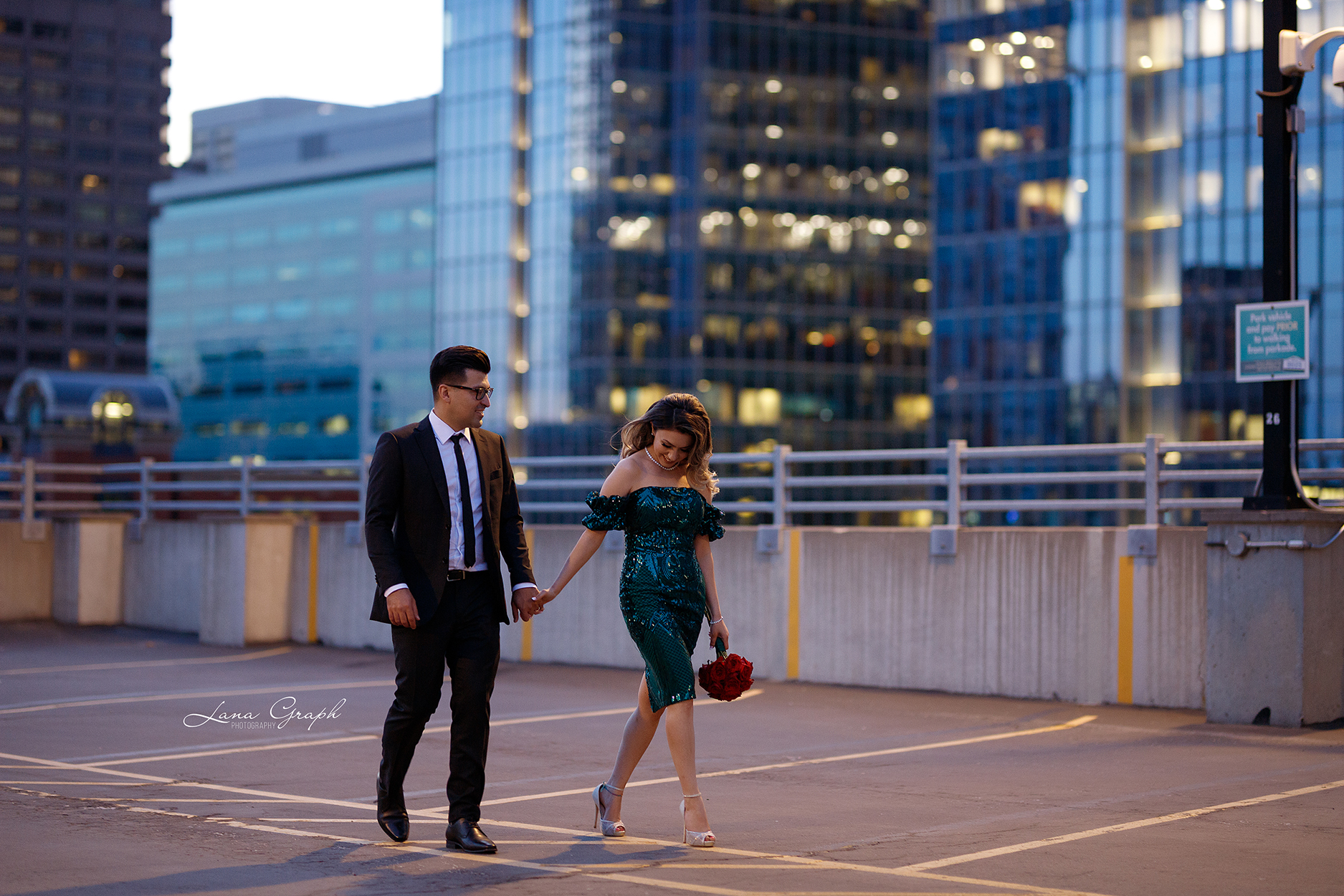 engagement photography in calgary Downton in the night